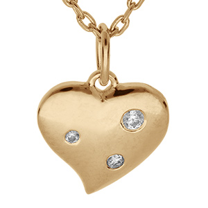Collier en vermeil pendentif coeur avec tois oxydes blancs sertis - 42+3cm