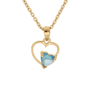 Collier en vermeil pendentif coeur avec un oxyde bleu ciel serti - 42+3cm - Vue 1