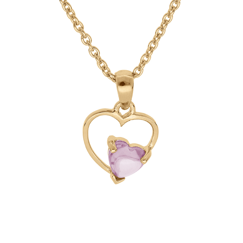 Collier en vermeil pendentif coeur avec un oxyde rose serti  - 42+3cm - Vue 1