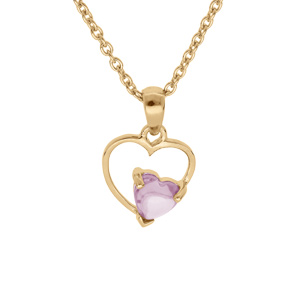 Collier en vermeil pendentif coeur avec un oxyde rose serti - 42+3cm - Vue 1