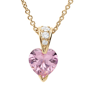 Collier en vermeil pendentif coeur d'oxyde roses et blancs - 42+3cm