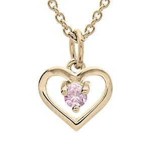Collier en vermeil pendentif coeur et oxyde rose -35+5cm