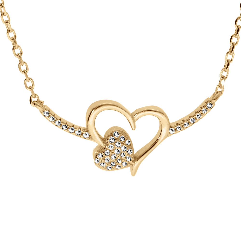 Collier en vermeil pendentif coeur �vid� avec coeurs d\'oxydes blancs  - 42+3cm - Vue 1