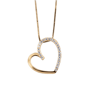Collier en vermeil pendentif coeur évidée pierres blanches sur un pourtour - 42cm - Vue 1