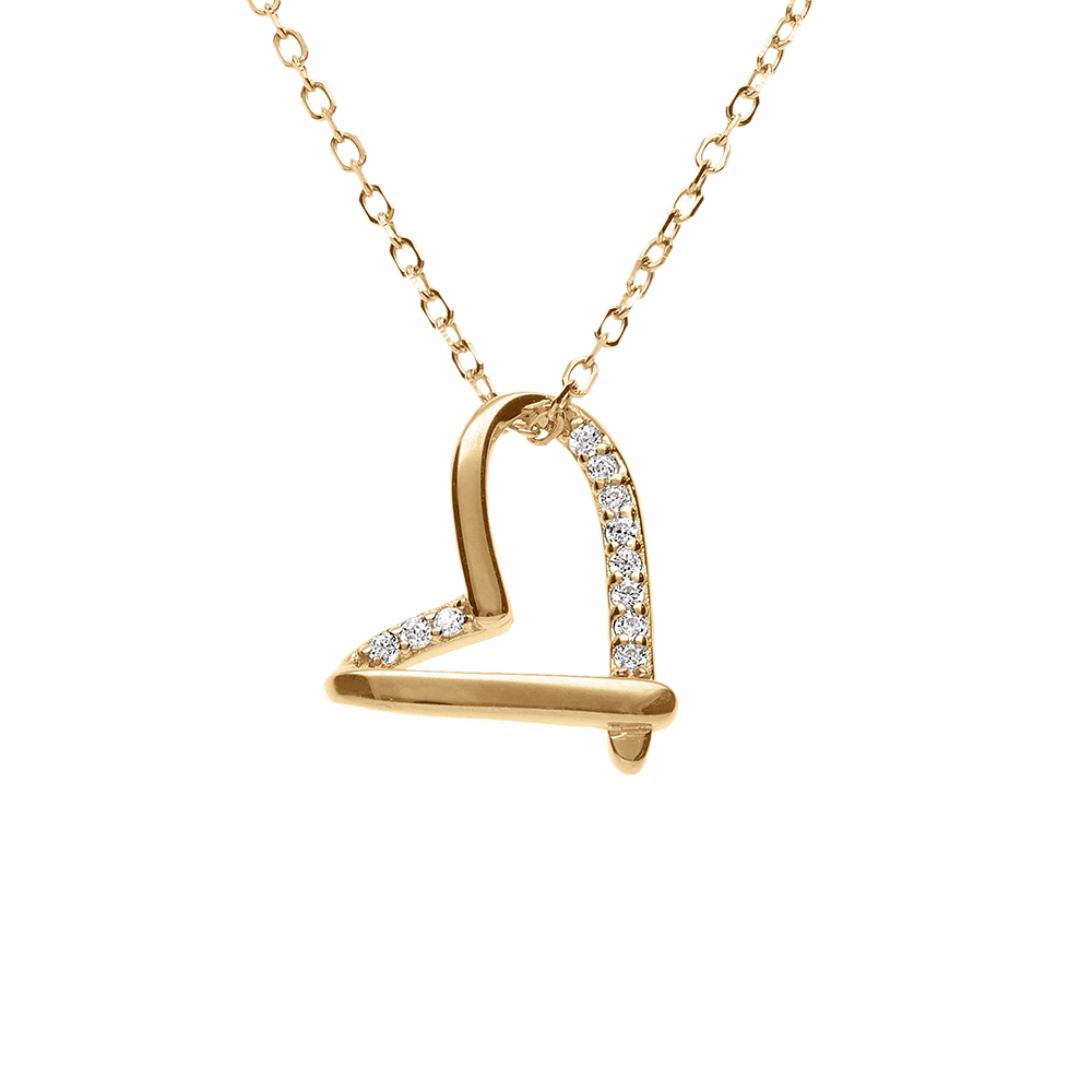 Collier en vermeil pendentif coeur ouvert avec une section d\'oxydes blancs sertis - 42+3cm - Vue 1