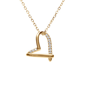 Collier en vermeil pendentif coeur ouvert avec une section d'oxydes blancs sertis - 42+3cm