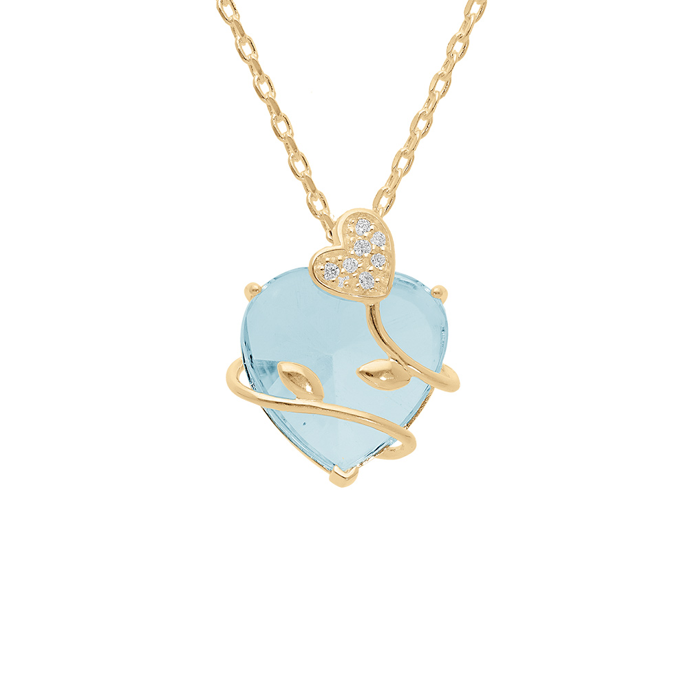 Collier en vermeil pendentif coeur oxyde bleu ciel avec motif volute 42+3cm - Vue 1