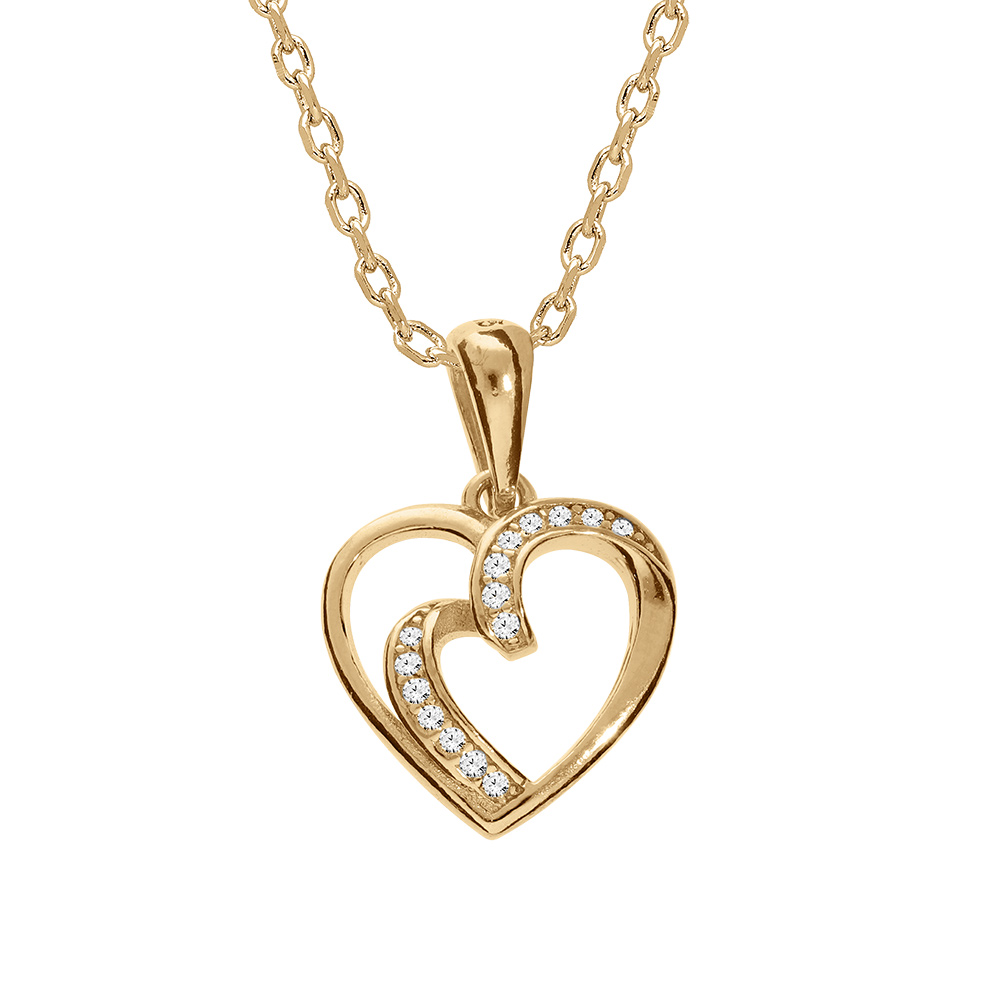 Collier en vermeil pendentif coeur oxydes blancs  - 42+3cm - Vue 1