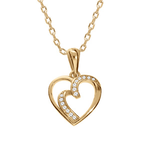 Collier en vermeil pendentif coeur oxydes blancs - 42+3cm - Vue 1