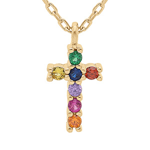 Collier en vermeil pendentif croix 10 x 8 mm avec pierres multi couleurs - 44cm r�glable 42 et 40