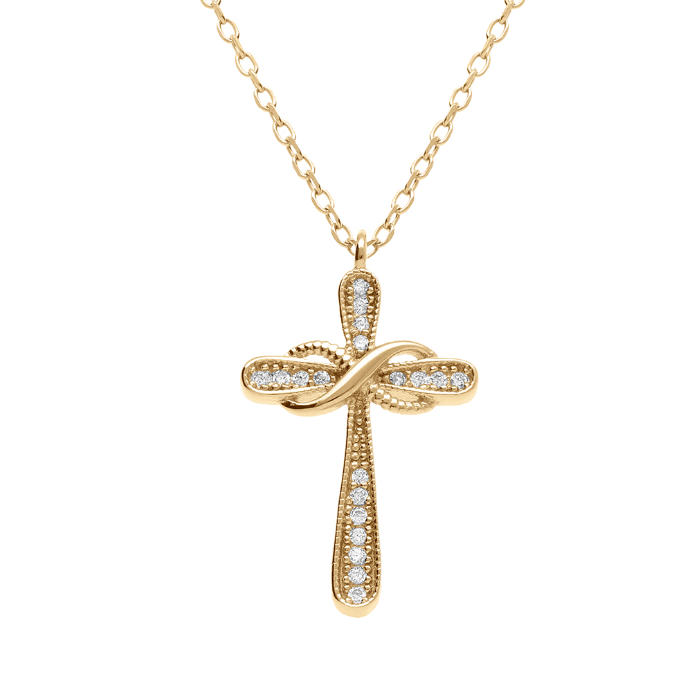 Collier en vermeil pendentif croix avec infini orn�es d\'oxydes blancs sertis - 42+2cm - Vue 1