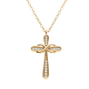 Collier en vermeil pendentif croix avec infini ornes d'oxydes blancs sertis - 42+2cm