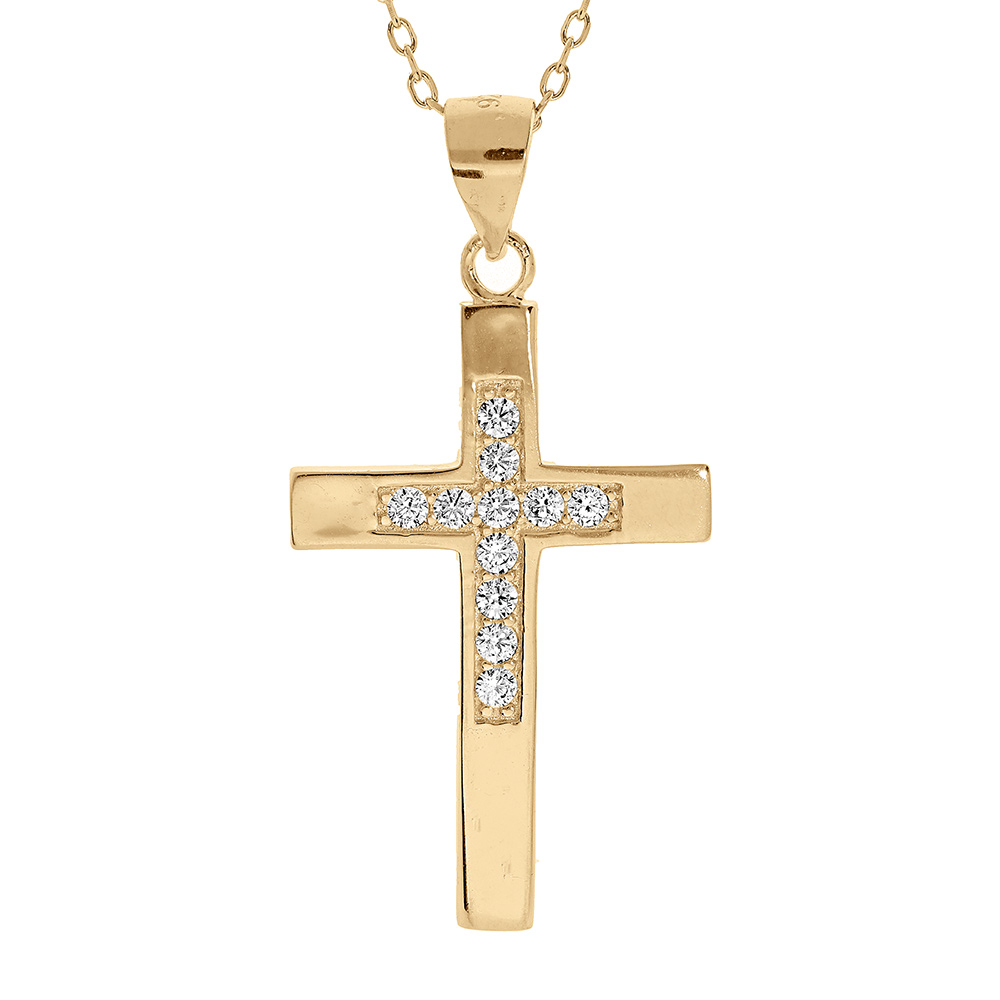 Collier en vermeil pendentif croix avec oxydes blancs - 40+2+2cm - Vue 1