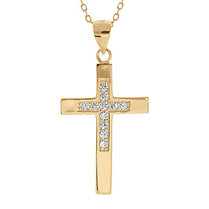 Collier en vermeil pendentif croix avec oxydes blancs - 40+2+2cm