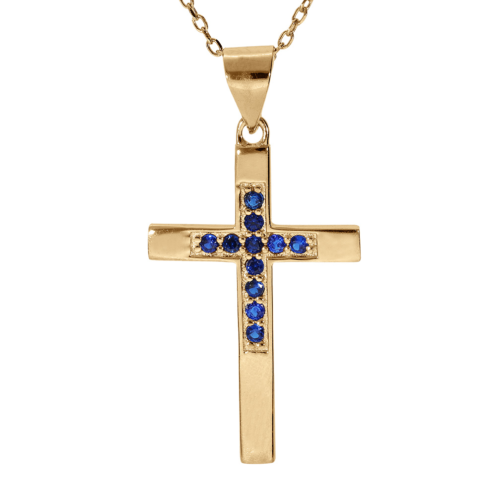 Collier en vermeil pendentif croix avec oxydes bleus -  40+4cm - Vue 1