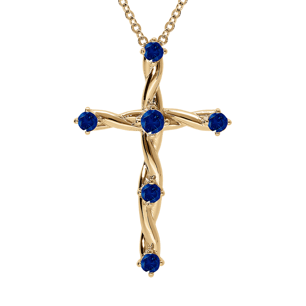 Collier en vermeil pendentif croix avec oxydes bleus - 41+3cm - Vue 1