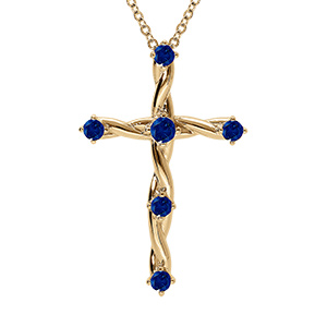 Collier en vermeil pendentif croix avec oxydes bleus - 41+3cm