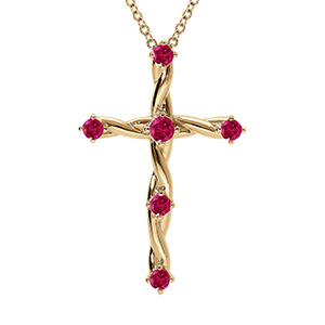 Collier en vermeil pendentif croix avec oxydes fushia - 41+3cm