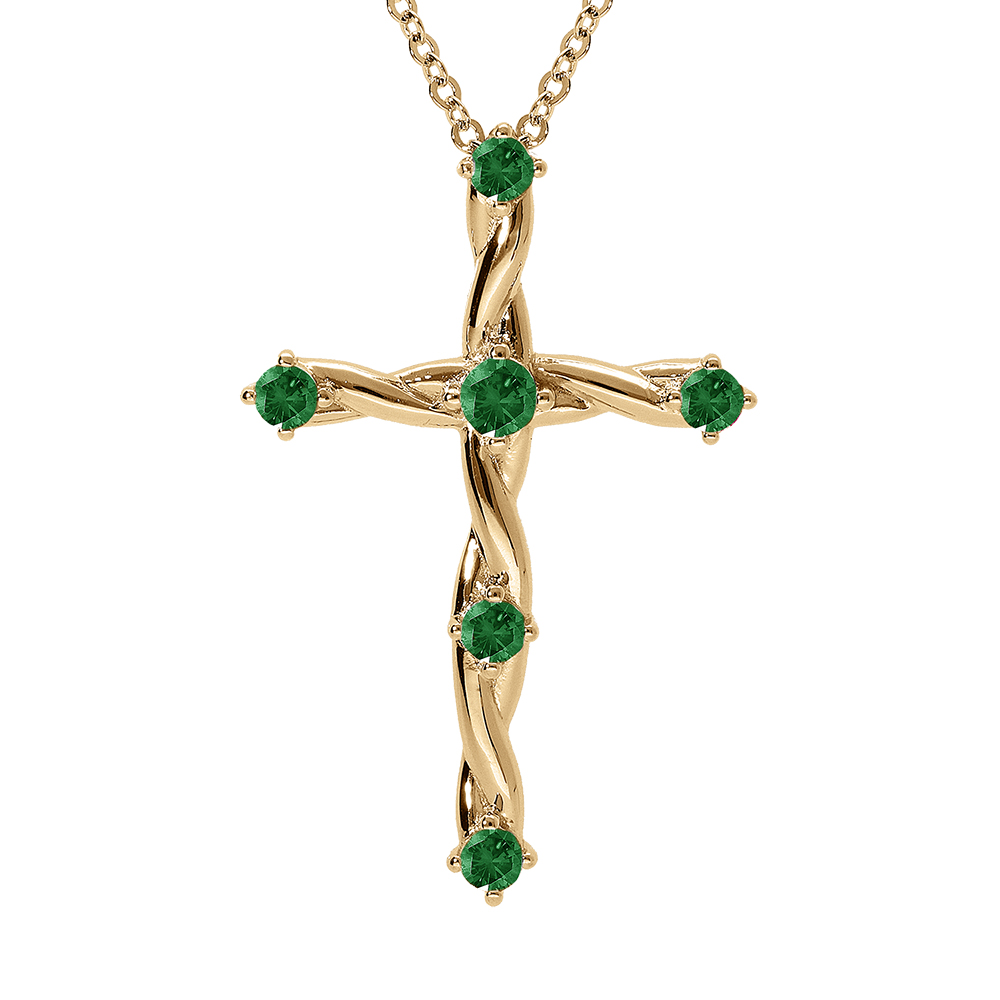 Collier en vermeil pendentif croix avec oxydes verts - 41+3cm - Vue 1