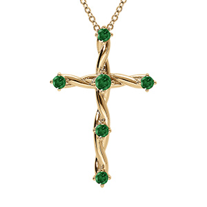 Collier en vermeil pendentif croix avec oxydes verts - 41+3cm
