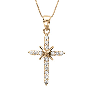 Collier en vermeil pendentif croix fine pierres blanches - 45cm - Vue 1