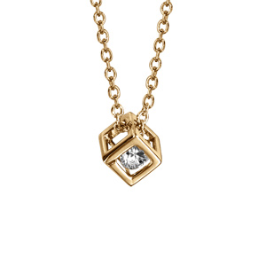 Collier en vermeil pendentif cube oxyde blanc - 40+4cm - Vue 1