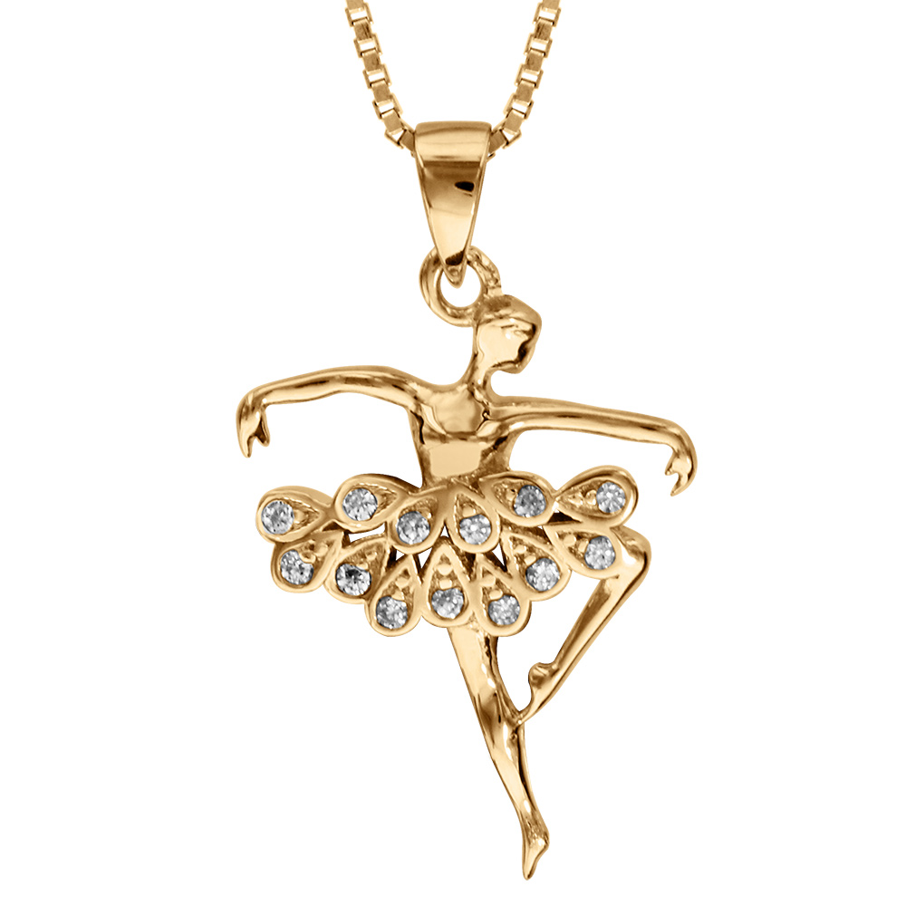 Collier en vermeil pendentif danseuse avec oxydes blancs sertis  - 42+3cm - Vue 1