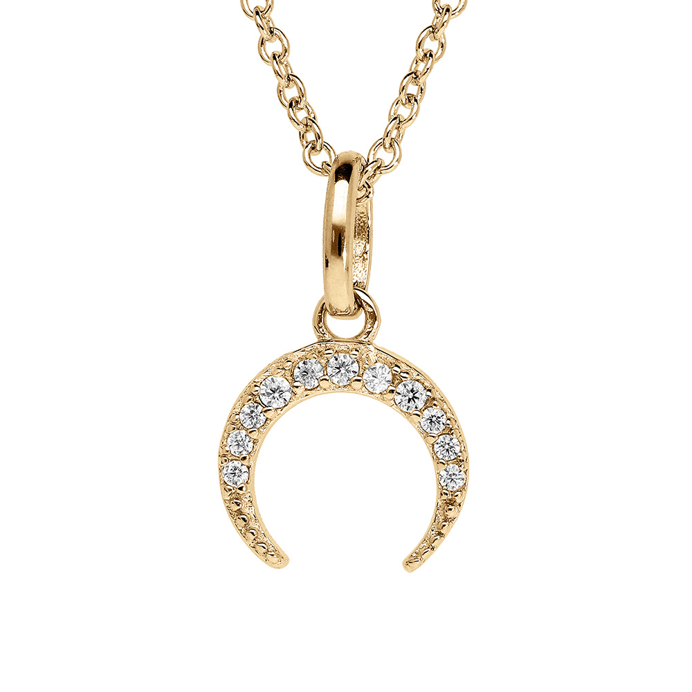 Collier en vermeil pendentif demi lune orn�e d\'oxydes blancs sertis - 40+4cm - Vue 1