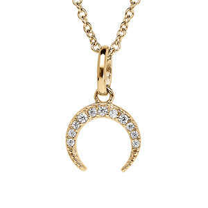 Collier en vermeil pendentif demi lune orn�e d'oxydes blancs sertis - 40+4cm