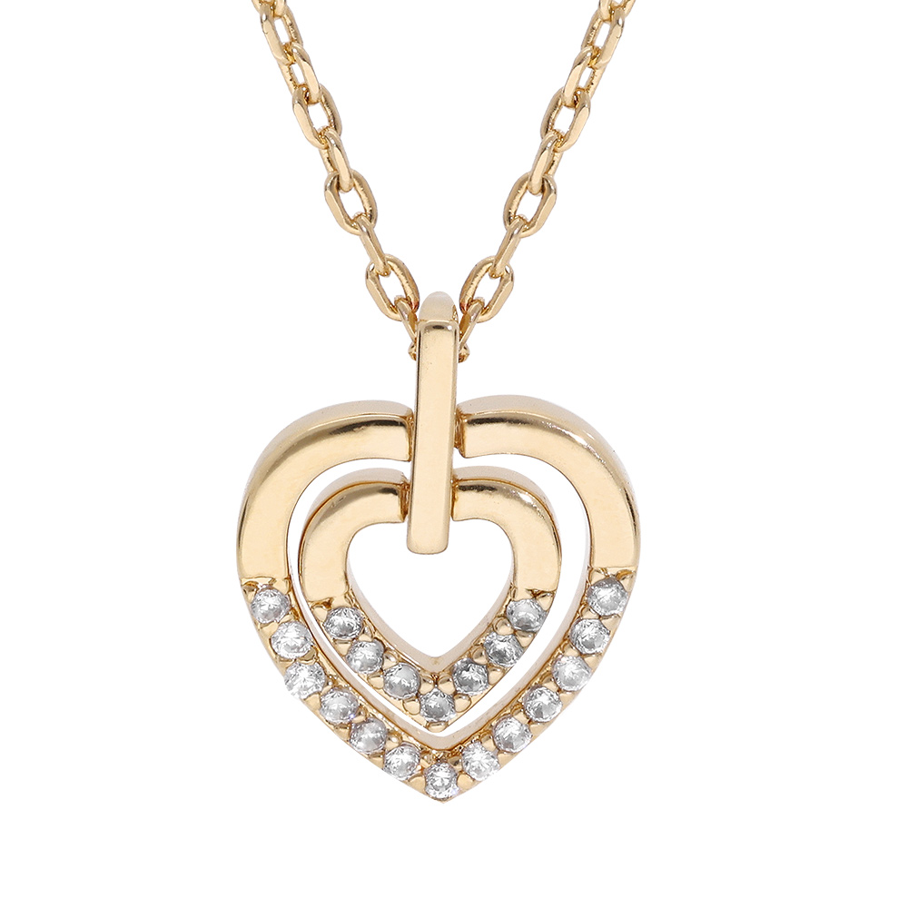 Collier en vermeil pendentif deux coeurs emboit�s avec oxydes blancs sertis - 40+5cm - Vue 1