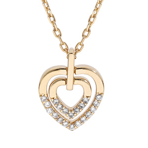 Collier en vermeil pendentif deux coeurs emboit�s avec oxydes blancs sertis - 40+5cm