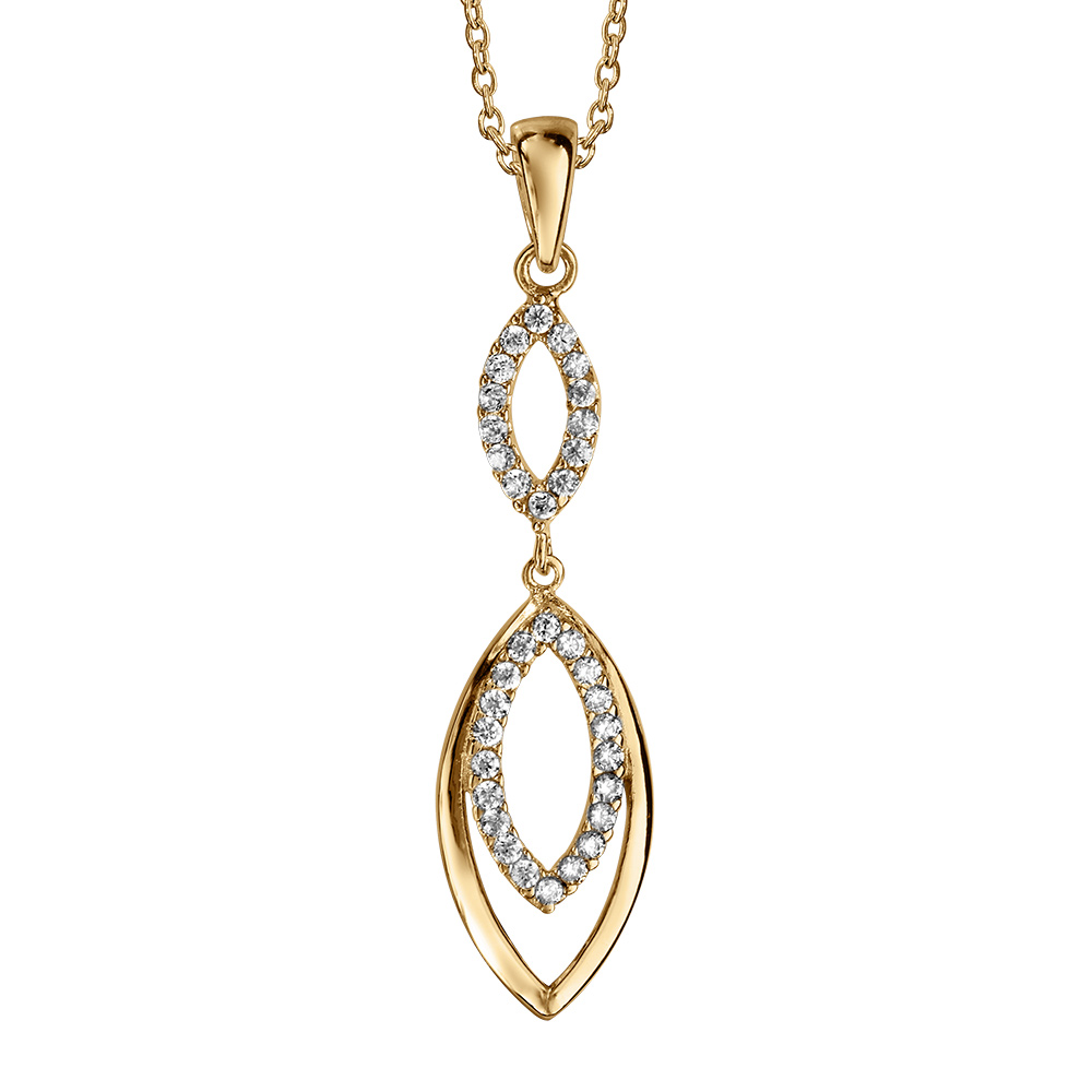 Collier en vermeil pendentif deux motifs ovales oxydes blancs sertis  - 40+5cm - Vue 1