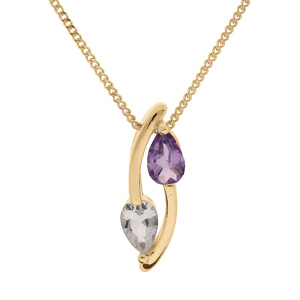 Collier en vermeil pendentif deux pierres améthyste véritable et topaze blanc - 42+3cm - Vue 1