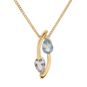Collier en vermeil pendentif deux pierres topaze bleu et blanc - 42+3cm - Vue 1