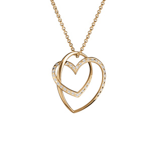 Collier en vermeil pendentif double coeur pierres blanches - 43+2cm - Vue 1