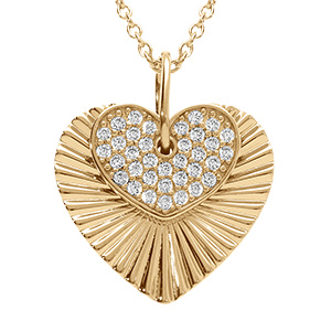 Collier en vermeil pendentif double coeur stri� et oxydes blancs sertis - 42+3cm