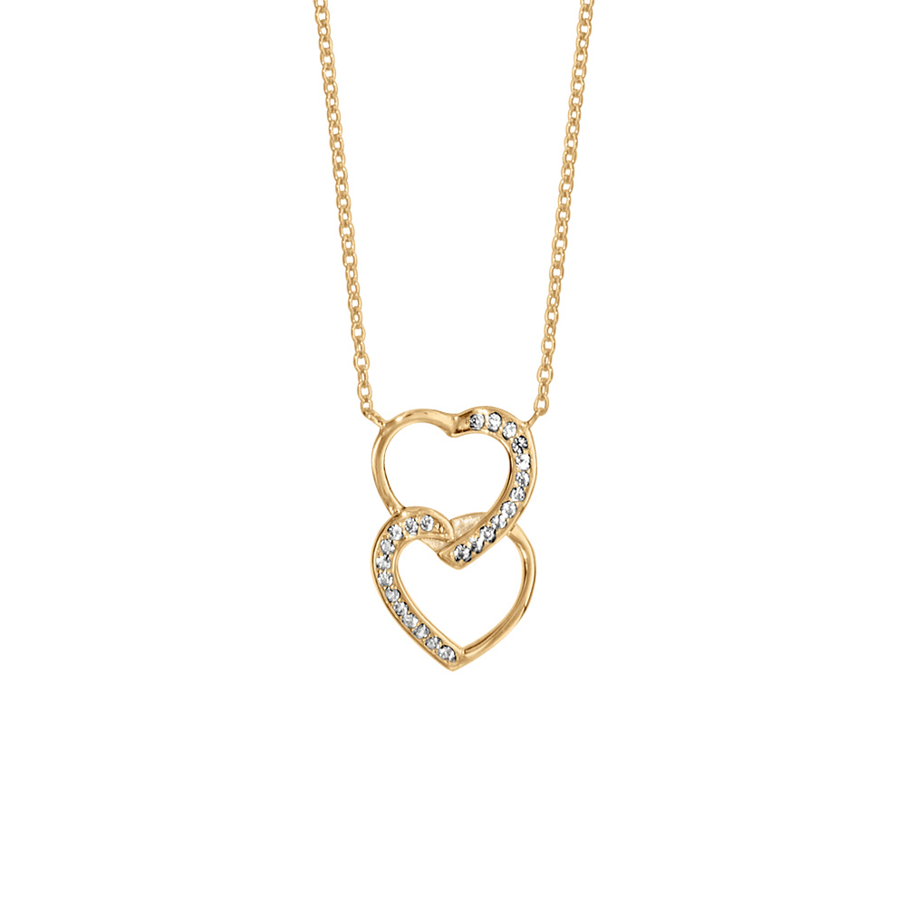 Collier en vermeil pendentif double coeur superpos� oxydes blancs  sertis   - 40+4cm - Vue 1