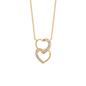 Collier en vermeil pendentif double coeur superposé oxydes blancs sertis - 40+4cm - Vue 1