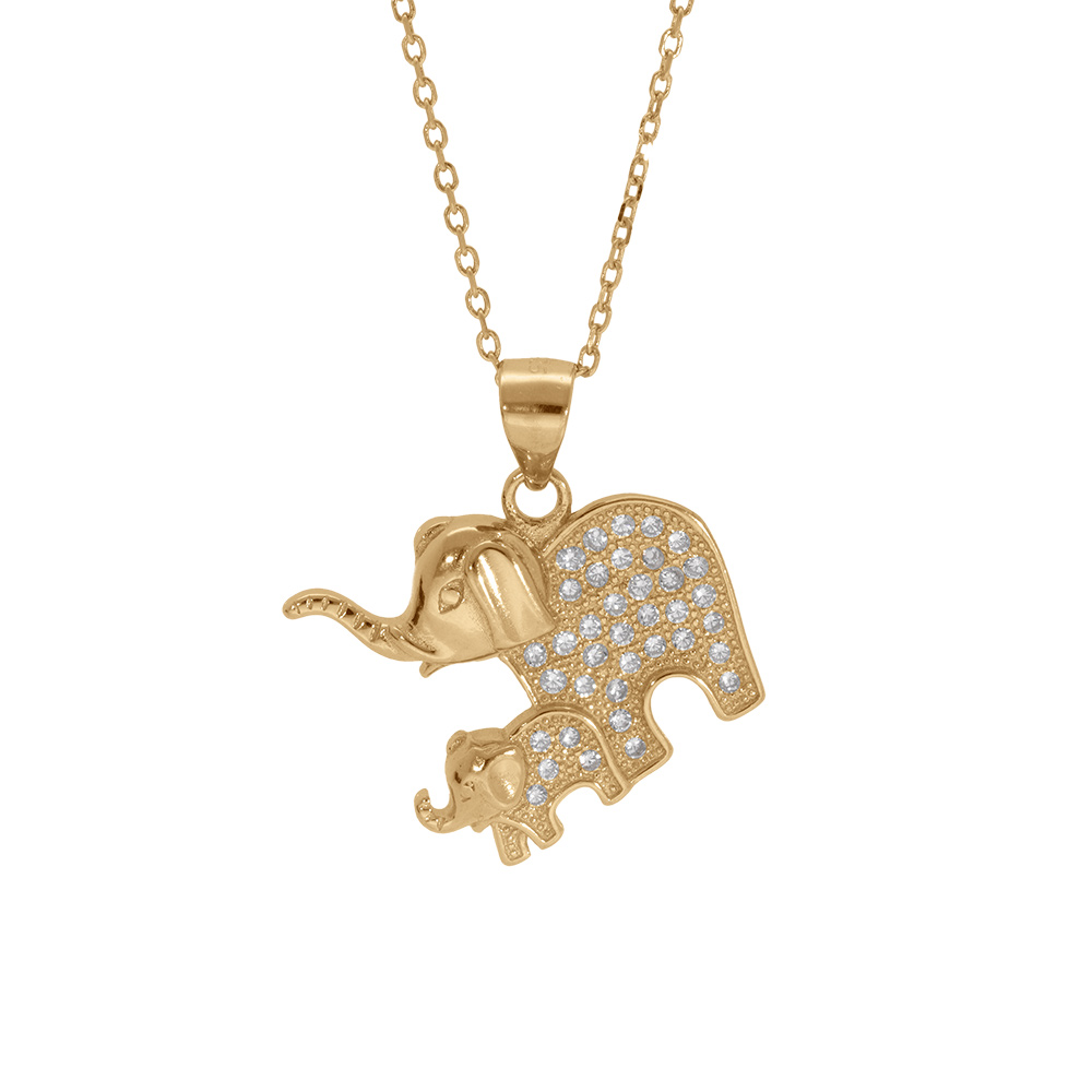 Collier en vermeil pendentif el�phants par�s d\'oxydes blancs   - 38+4cm - Vue 1