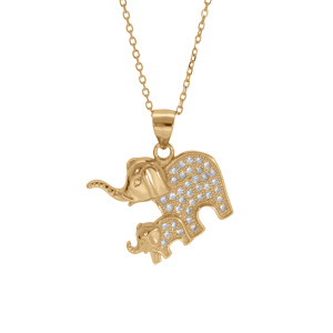 Collier en vermeil pendentif eléphants parés d\'oxydes blancs - 38+4cm - Vue 1