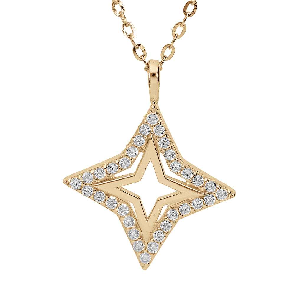 Collier en vermeil pendentif �toile ajour�e contour d\'oxydes blancs sertis - 40+2+2cm - Vue 1