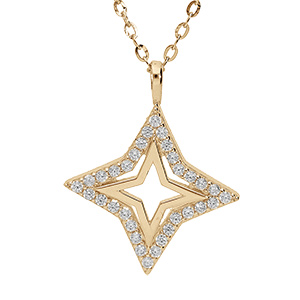Collier en vermeil pendentif �toile ajour�e contour d'oxydes blancs sertis - 40+2+2cm