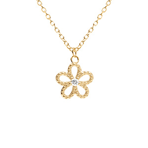 Collier en vermeil pendentif fleur ajoure centre oxyde blanc - 39+4cm - Vue 1