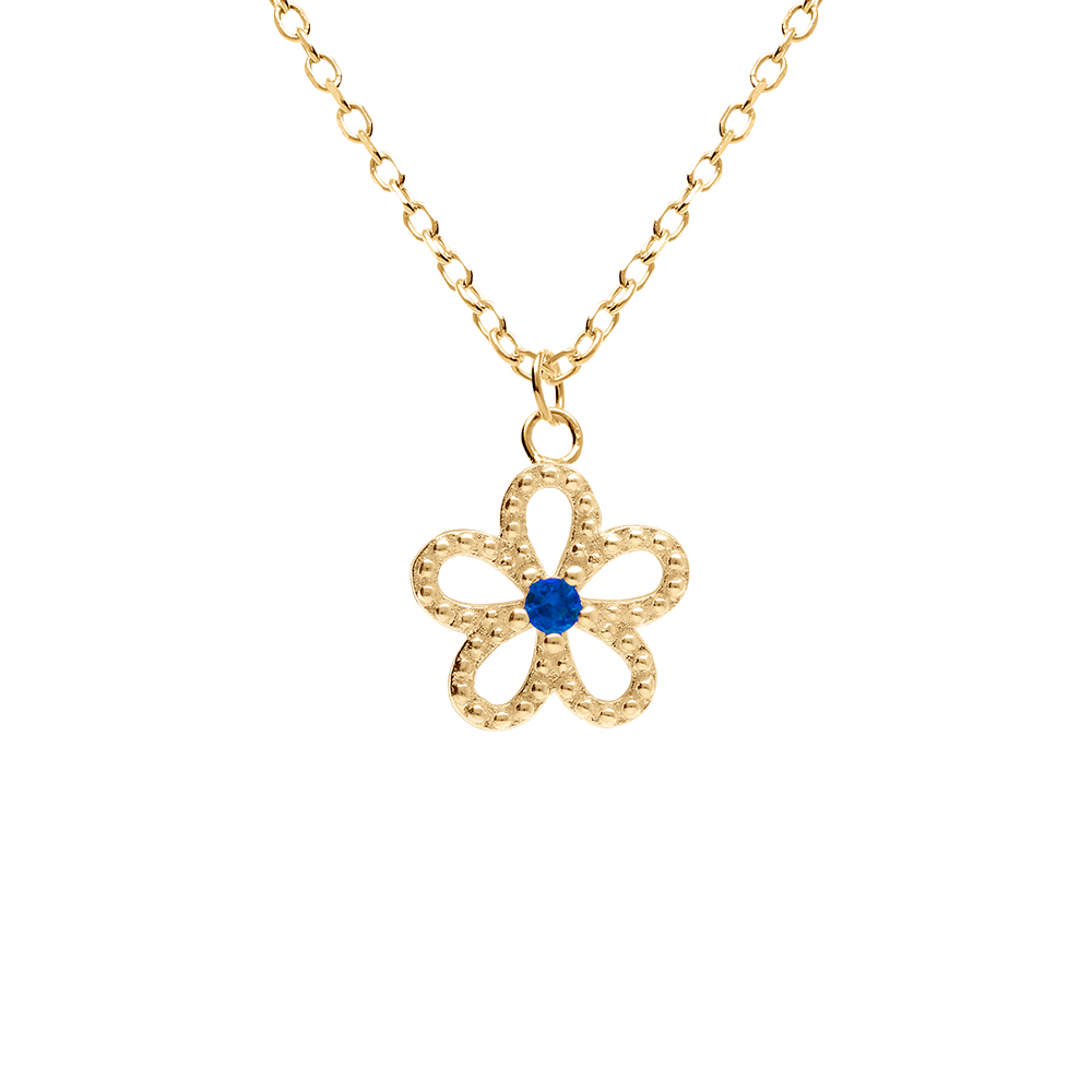Collier en vermeil pendentif fleur ajour�e centre oxyde bleu - 39+4cm - Vue 1