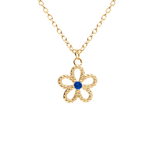 Collier en vermeil pendentif fleur ajoure centre oxyde bleu - 39+4cm
