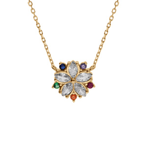 Collier en vermeil pendentif fleur avec oxydes blancs et multi couleurs - 40+4cm - Vue 1