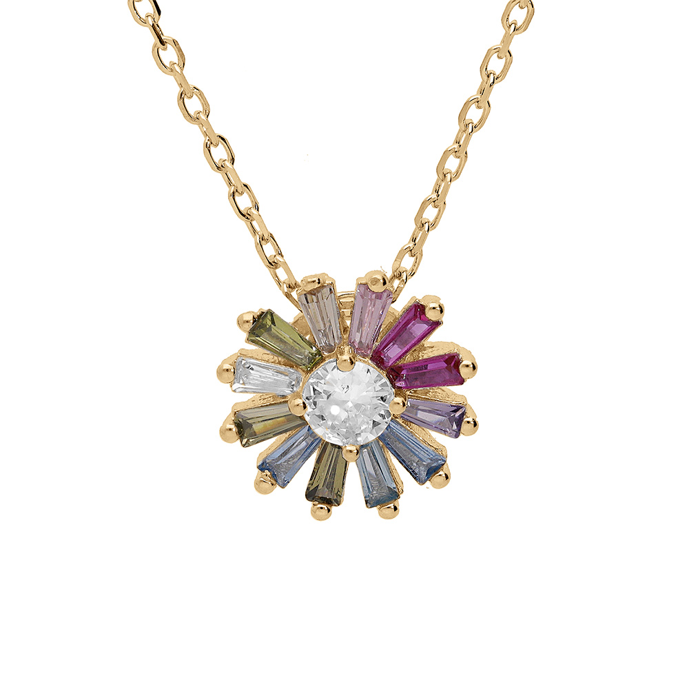Collier en vermeil pendentif fleur d\'oxydes multicouleurs 39+2+2cm - Vue 1