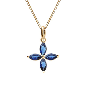 Collier en vermeil pendentif fleur en verre bleu fonc� - 40+4cm