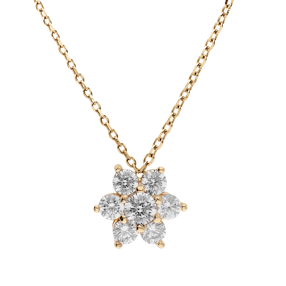Collier en vermeil pendentif fleur marguerite emplie d\'oxydes blancs sertis - 40+5cm - Vue 1