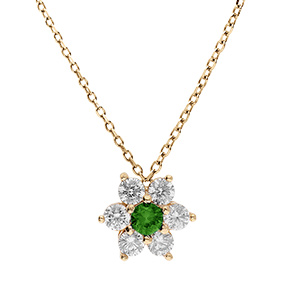 Collier en vermeil pendentif fleur marguerite oxyde central vert fonc et ptales d'oxydes  blancs sertis - 40+5cm